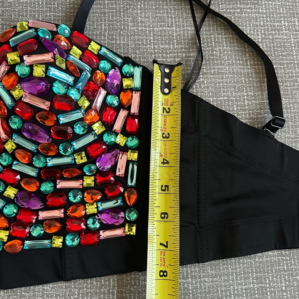 Gemstone Beaded Bustier Crop Top Corset Katy Perry  Festival Club wear size M - Picture 11 of 14
